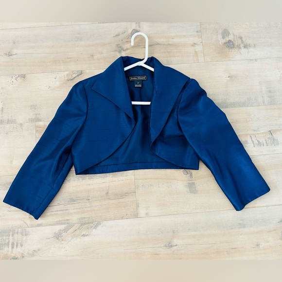 Jessica Howard 2 Pcs Navy Blue Taffeta rhinestones Long Sleeve Long Dress Siz 4 - Picture 3 of 14